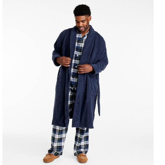 L. L. Bean Vintage Terry Cloth Cotton Plush Navy Blue Robe size XL Tall - Picture 1 of 14